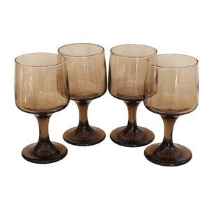 4 Libbey Tawny Accent Wine Glasses 5" vintage brown glass MCM 6oz retro cocktail